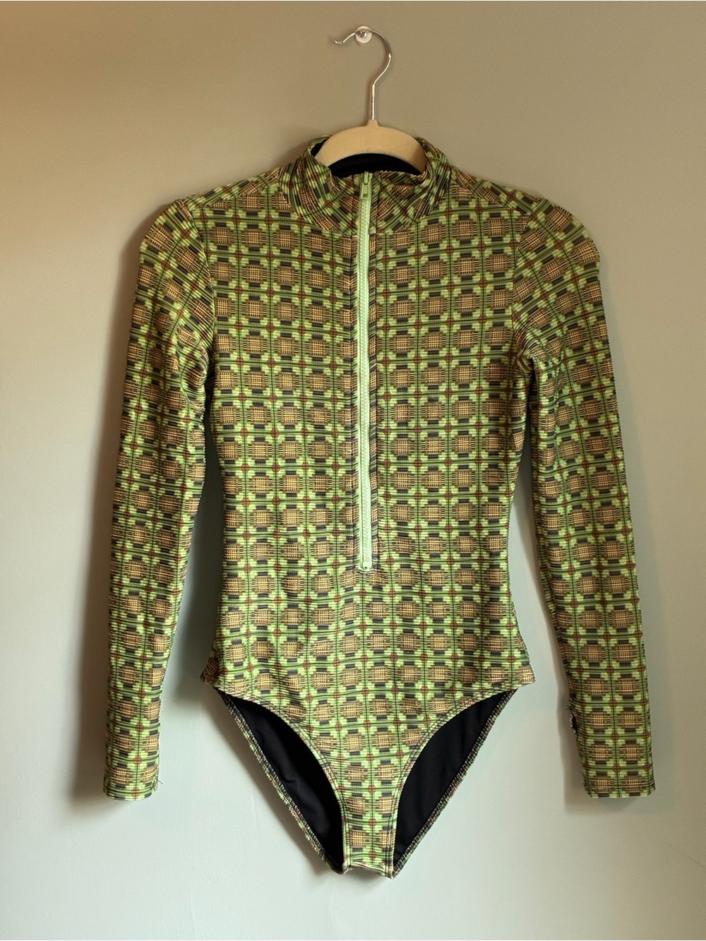 Seea Green Patterned Long-Sleeve One-Piece Swimsuit